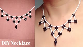 Diy necklace with seed beads amp bicone beads Easy to make beads necklace [upl. by Yellah553]