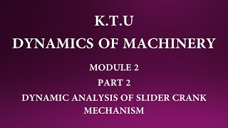 KTU  DYNAMICS OF MACHINERYDOM  MODULE 2 PART 2 DYNAMIC FORCE ANALYSIS OF SLIDER CRANK MECHANISM [upl. by Richards]