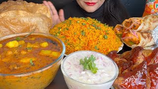 ASMR EATING VEG BIRYANIPOORI ALOO CURRYPANEER ROLLSAMOSA [upl. by Roach]