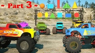 Learn Shapes And Race Monster Trucks  TOYS Part 3  Videos For Children [upl. by Aitnecserc]