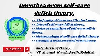 Dorothea orem self care deficit theory in urdu BsN 7th PostRn 2nd semester Nursing theory [upl. by Nett956]