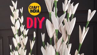 Flowers made from Palm leaves Simple Tutorial  Type 4  Craft India DIY Home made arecanut palm [upl. by Parthena838]