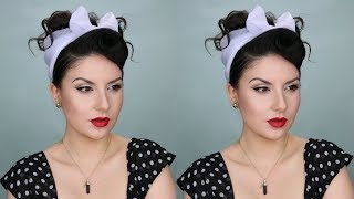 Peinado PinUp con Bufanda  Retro Pinup Hair Tutorial with Scarf Updo  Nena Moreno [upl. by Ayat]