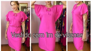 Vestido com 1 metro de Viscose Manga meia Lua Costura fácil  DIY [upl. by Berkow]