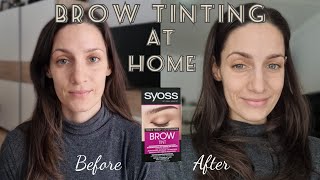 BROW TINTING at home DIY  trying syoss brow tint kit  review [upl. by Tiram]