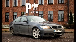 2005 BMW 330i E90 manual  vandalized winterbeater with a hydraulic handbrake POV REVIEW [upl. by Naellij]