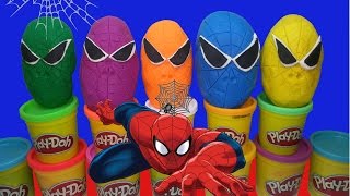 Play Doh Spiderman Toys Surprise Eggs [upl. by Bresee]