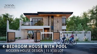 D04  Modern House Design  15m x 30m Lot 4Bedroom House with Pool [upl. by Wilkison]