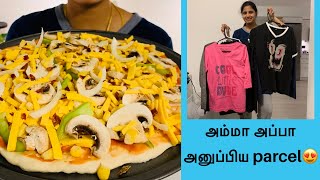 அம்மா அப்பா அனுப்பிய Parcel  How to Make Pizza 🍕  Thin Crust Yummy Pizza Recipe in Tamil [upl. by Neemsay]