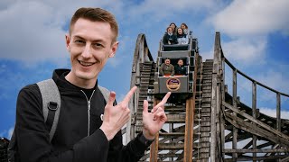 Riding a real wooden coaster  Oakwood theme park vlog [upl. by Nayrb170]