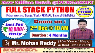 FULL STACK PYTHON Offline Training  DURGASOFT [upl. by Enoved]