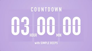 3 Hours Countdown Flip Clock Timer  Simple Beeps 🫐 🔔 [upl. by Kelwen]