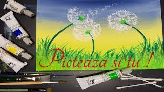 Pictura Acrilica pentru Incepatori  Tutorial Pas cu Pas  Picteaza PAPADIE cu betisoare de urechi😀 [upl. by Aila160]