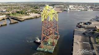 Drone Footage of Wind Turbine Jackets Floating Down River Tyne [upl. by Schonfield451]