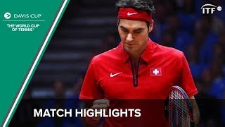 Federer vs Gasquet Highlights  Federer Wins The Davis Cup for Switzerland  ITF [upl. by Yelnahs]