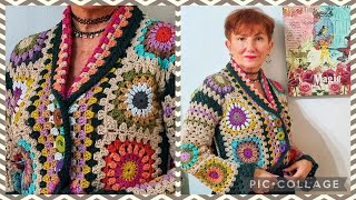 Chaqueta con granny square y cuello esmoquin [upl. by Adirehs]