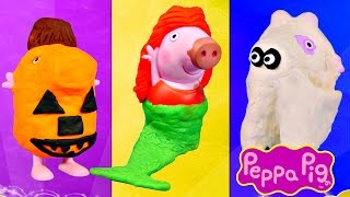 PEPPA PIG Halloween Play Doh Costumes Peppa Pig Mermaid Ghost and Pumpkin Playdough Episode [upl. by Ymerej]