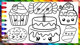 Dibuja y Colorea Lindos Postres y Dulces 🎂🧁🍬🍨🌈 Dibujos Para Niños [upl. by Ezitram]