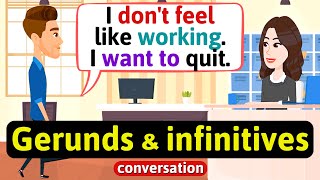 Gerunds and infinitives conversation At work  English Conversation Practice  Improve Speaking [upl. by Jeremiah]