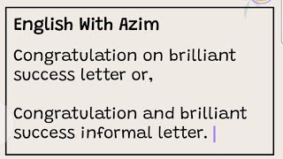 congratulation on brilliant success informal letter [upl. by Ysiad796]