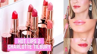 NEW CHARLOTTE TILBURY HOT LIPS 2 UNBOXING  LIP SWATCHES [upl. by Ahsinat412]