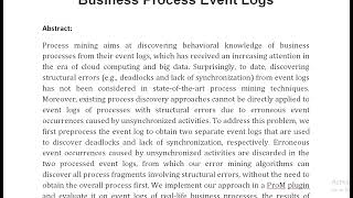 Discovering Structural Errors From Business Process Event Logs [upl. by Nyrahtak]