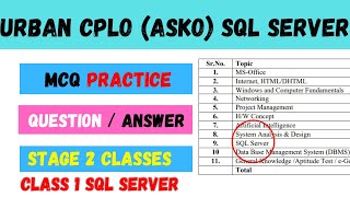 SQL Server URBAN CPLO Stage 2 MCQ  Practice QuestionAnswer  URBAN CPLO ASKO cplo asko [upl. by Elicec]