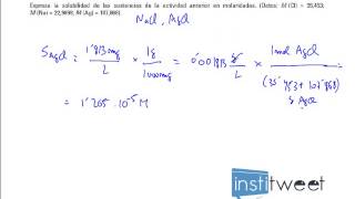 ejercicio resuelto calcular la solubilidad de una sustancia [upl. by Ahsead]