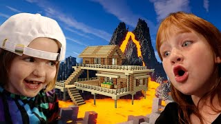 LAVA HOUSE TOUR Adley and Niko explore our Volcano Neighborhood amp ALL our Family Minecraft Worlds [upl. by Onil]