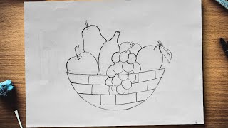 How to Draw Fruits  Basket Drawing fal Ka Drawing [upl. by Nalid]