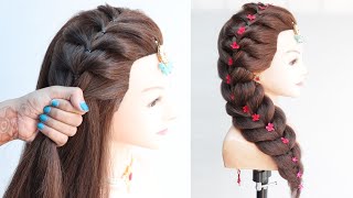 simple trick for bridesmaid hairstyle  beautiful hairstyle for wedding  side braid hairstyle [upl. by Warila]