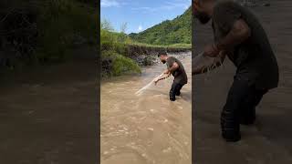 The great net fishing adventures in the muddy river fishingshorts [upl. by Archambault]