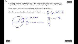 Related Rates Volume of a Sphere Melting Snowballs [upl. by Nhguaved161]