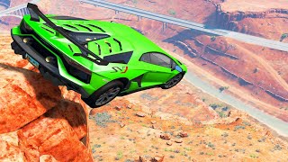 Lamborghinis Jumping Off a Cliff with High Speed  BeamNG Drive Crashes  DestructionNation [upl. by Larok]