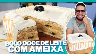 BOLO DE ANIVERSÁRIO SIMPLES DE DOCE DE LEITE COM AMEIXA  MASSA FOFINHA E RECHEIO DELICIOSO [upl. by Eppes]