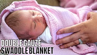 SEW A SWADDLE BABY BLANKET using DOUBLE GAUZE  Baby Blanket sewing tutorial for beginners EASY [upl. by Judsen167]