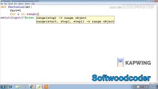 Find Factorial of a Given Number Using Function in python  Softwoodcoder [upl. by Hyacinthe]