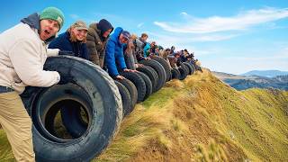 100 Tires Vs Mountain Extreme Destruction Bowling [upl. by Boswell987]