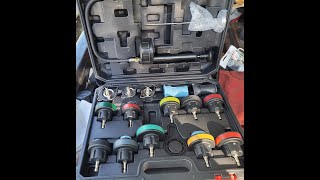 Radiator pressure test kit Cooling system check IHI mini excavator [upl. by Stearne]