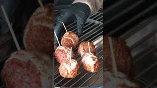 Moink Balls aka Stuffed Bacon Wrapped Meatballs  BBQ Appetizer shorts [upl. by Jehiel]