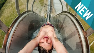 New STEEL FREEFALL Water Slide at Freizeitbad Geesthacht POV [upl. by Nyladgam]