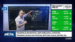 Trading amp Investing ADP Jobs Data 3 Stocks Trading Levels On Stocks Bitcoin Gold Silver Oil [upl. by Ayekahs]