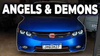 🔥🚘INSTALEI FARÓIS ANGEL EYES E DEMON EYES NO NEW CIVIC G8 [upl. by Naamana182]