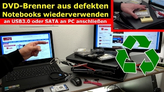 Notebook DVD Laufwerk extern an USB oder in PC einbauen an SATA  4K Video [upl. by Adnohsal]