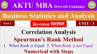 Rank Method Spearmans Rank Method Business Statistics and Analytics aktu Correlation analysis [upl. by Aniraz]