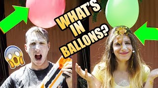 WHAT’S IN A BALLONS CHALLENGE w NERF  Quiz show [upl. by Shea]