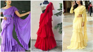 Ruffle Saree designs  Latest Ruffle Sarees Designs  Frill Sarees Designs [upl. by Jovita531]