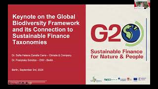 Webinar Making sustainable finance taxonomies work in the G20 to achieve The Biodiversity Plan [upl. by Amron]