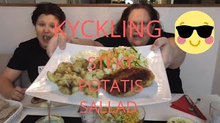 Mukbang  Egen dubbel panerad kyckling med stekt potatis bearnaisesås och sallad [upl. by Didi]