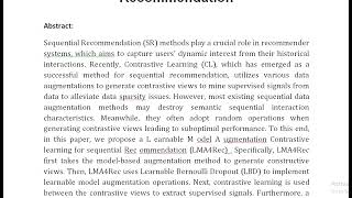 Learnable Model Augmentation Contrastive Learning for Sequential Recommendation [upl. by Laehctim]